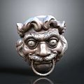 Vintage Metal Lion Head Door Knocker With Carved Mane And Ring Details