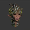 Game Fantasy Character Design With Elf Ears Green White Striped Skin And Yellow Flowers