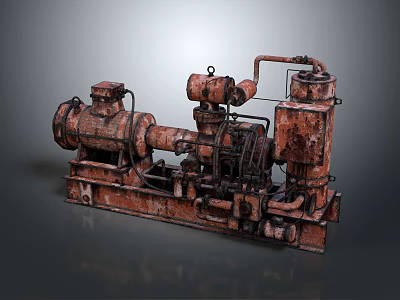 Vintage Rusty Industrial Equipment With Mechanical Pipes And Pump Structure 3d model