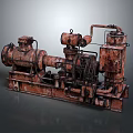 Vintage Rusty Industrial Equipment With Mechanical Pipes And Pump Structure 3d model