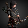 Elven Archer Character With Bow And Arrowquiver In Dark Outfit