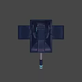 Futuristic Energy Weapon with Blue Glowing Elements Mounted on Dark Colored Base 3D Model Design
