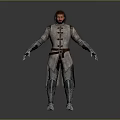 Male Character In Gray Coat With Leather Belt Gloves Layered Pants And Metallic Shoes