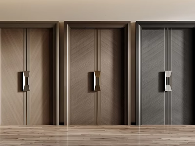 Modern Double Doors With Wooden Texture And Metal Handles In Different Tones 3d model