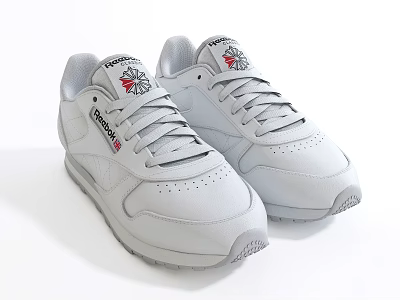 Reebok White Leather Lace Up Sneakers With Rubber Sole And Casual Everyday Wear 3d model