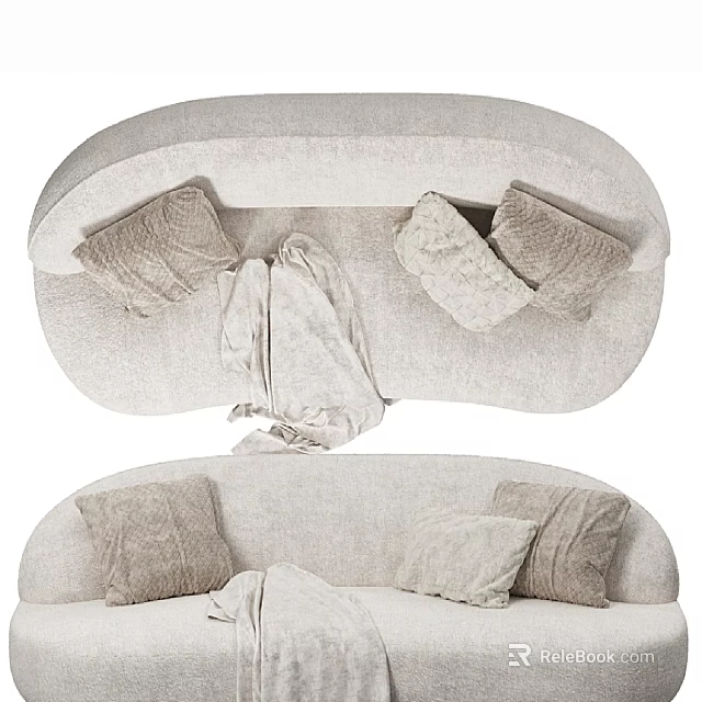Comfortable Beige Lazy Sofa Design With Soft Plush Pillows And Cozy Blanket 3d model 