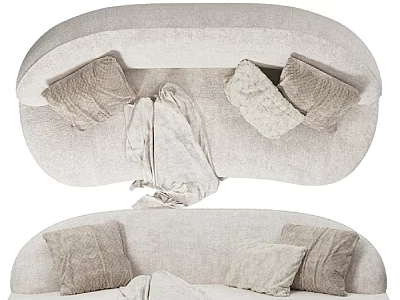 Comfortable Beige Lazy Sofa Design With Soft Plush Pillows And Cozy Blanket 3d model