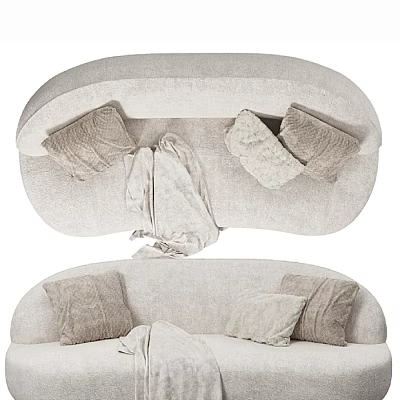 Comfortable Beige Lazy Sofa Design With Soft Plush Pillows And Cozy Blanket 3d model