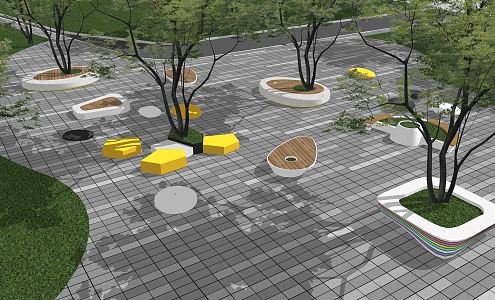 Modern Tree Pond Planting 3d model