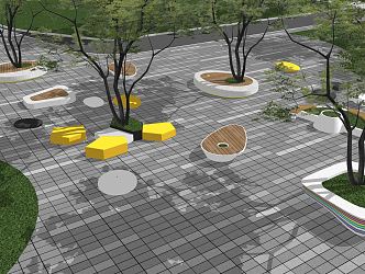 Modern Tree Pond Planting 3d model