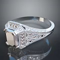 Elegant Vintage Inspired Statement Ring With Square Cut Gemstone And Diamond Accents On Silver Band
