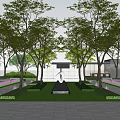 Modern Residential Landscape Design With Trees Lawn Sculpture And Water Feature