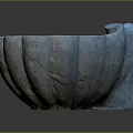Ornate Stone Decorative Basin With Petal Shaped Rim And Rustic Finish