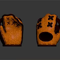 Two Orange Leather Baseball Gloves With Black Cross Stitching And Accents