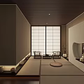 Modern Japanese Tea Room With Tatami Flooring Sliding Doors Wooden Ceiling And Low Table