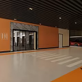 Modern Indoor Parking Garage With Orange Walls Black Ceiling And Parked Cars