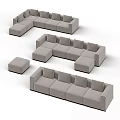 Modern Light Gray Modular Sofa Set with Multiple Seat Cushions and Ottoman 3d model
