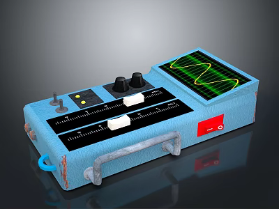 Portable Blue Electronic Oscilloscope With Green Waveform Display Knobs Control Buttons And Red Label 3d model