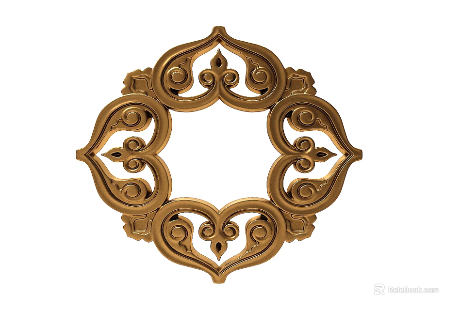 Golden Classic Ornate Round Carved Decorative Design Featuring Intricate Scroll Patterns 3d model