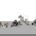Outdoor Commercial Event Equipment With Tent Structure Seating And Plants Near Modern Glass Building
