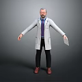 Professional Male Doctor Character In White Lab Coat Holding Folder Standing Against Gray Background