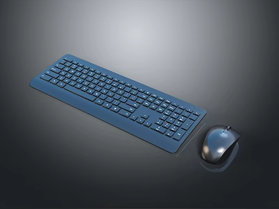 Blue Computer Keyboard And Silver Mouse Set With Sleek Design For Desktop Use 3d model