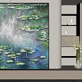 Water Lilies Painting In Modern Interior With Wall Art And Decorative Vase