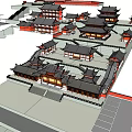 Aerial View of Ancient Chinese Architecture Complex With Traditional Roofs and Courtyards