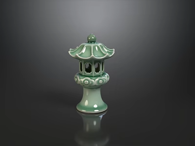 Modern Living Room Sofa Tea Table Set With Elegant Celadon Ceramic Pagoda Style Decoration 3d model