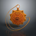 Golden Tea Set With Intricate Patterns Circular Design Red Gem Center And Chain Decoration
