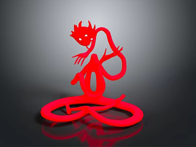Red Demon Sculpture With Glowing Effect And Twisted Design On Circular Base 3d model