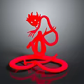 Red Demon Sculpture With Glowing Effect And Twisted Design On Circular Base