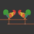 Colorful Decorative Roosters Standing On Wooden Bar For Home Decoration