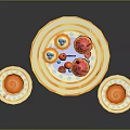 Delicious Assorted Desserts On Three Tiered Stand With Teacups Fresh Fruits And Sandwiches