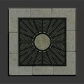 Square Manhole Cover With Stone Border Black Grid Surface And Circular Center Design