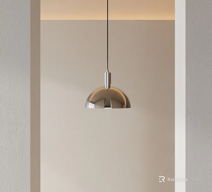 Modern Metallic Pendant Light With Sleek Hemispherical Design In Neutral Interior 3d model
