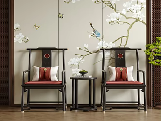 New Chinese Dining Chair Single Chair Leisure Chair Tea Chair Book Chair 3d model
