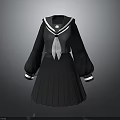 Black Classic Sailor Uniform With White Bow Tie And Pleated Skirt Cuff Details