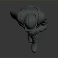 3D Model Of Construction Worker In Safety Helmet And Work Uniform Walking On Gray Background
