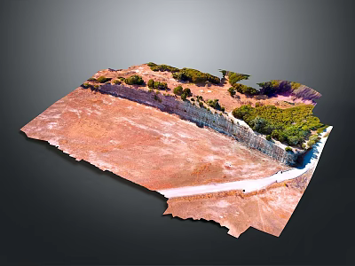3D Terrain Model Featuring Red Land Green Vegetation White Path And Cliff Boundary 3d model