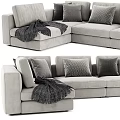Modern Gray Sectional Sofa with Soft Pillows and Cozy Throw Blanket 3d model