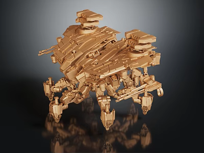 Golden Mechanical Creature Character With Intricate Robotic Parts And Detailed Leg Structures 3d model