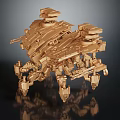 Golden Mechanical Creature Character With Intricate Robotic Parts And Detailed Leg Structures