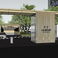 Modern Building Exterior With Glass And Wooden Grille Entrance Area And Trees