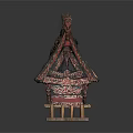 Traditional Decorative Headdress With Feather Details Wooden Base And Red Accents