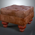 Brown Tufted Ottoman with Round Wooden Bun Feet Classic Design