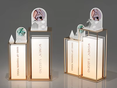 Modern Display Shelves With Golden Frame Transparent Showcase And Decorative Top Elements 3d model