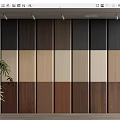 Modern Wooden Wall Paneling With Light And Dark Color Blocks And Indoor Plant