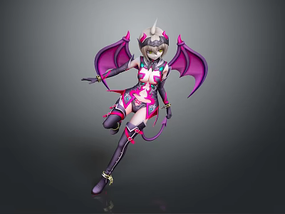 Game And Movie Character With Horns Purple Pink Wings Pink White Outfit And Black Boots 3d model