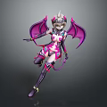 Game And Movie Character With Horns Purple Pink Wings Pink White Outfit And Black Boots